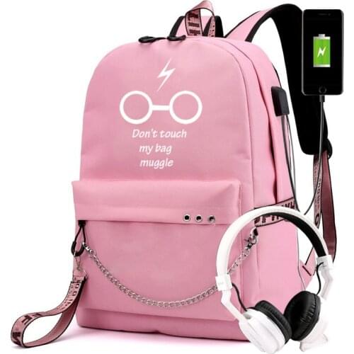 CRAZY FLY Canvas USB charge backpack Student Girls Letters Print School Bag Teenage Travel backpack Chain Tassel women backpack