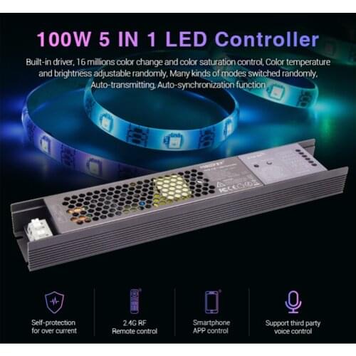 MiBoxer 100W 5 in 1 LED Controller PX1 2.4G RF APP Alexa Voice Control Built-in Driver Controller for DC24V LED Strip Light