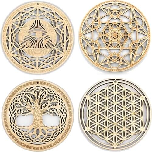 Set of 10 pcs Sacred Geometry Wall Art Crystal Grid Meditation Chakra Wooden Wall Art Yoga Decor Spiritual Gifts