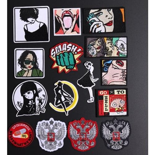 Punk Japanese Anime Girl Patches for Clothing Appliques Girl Wave Sunset Appliques 3D Russian Flag Fist Diy Clothes Accessories