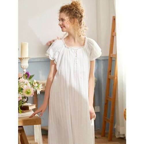 Pure Cotton Summer Short Night Dress For Women Short Sleeve Elegant White Nightgowns Loose Royal Princess Girls Gifts Nightwear