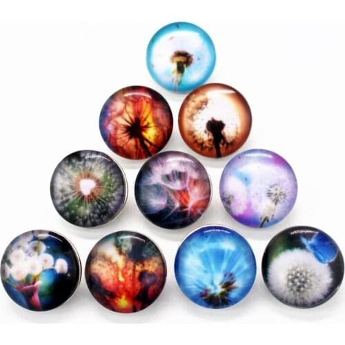 Newest 20pcs/lot pretty dandelion Snap Button Glass round Snap Buttons Fit bangle 18mm DIY Snap Bracelet Jewelry