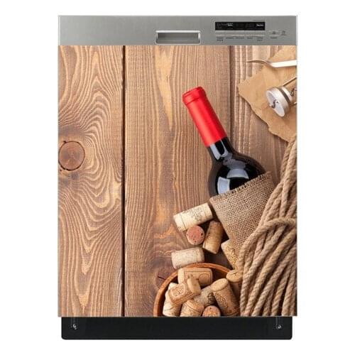 Wholesale 3D Art Wine On Wood Dishwasher Refrigerator Freeze Sticker Art Fridge Door Cover Wallpaper Kitchen Wall Stickers