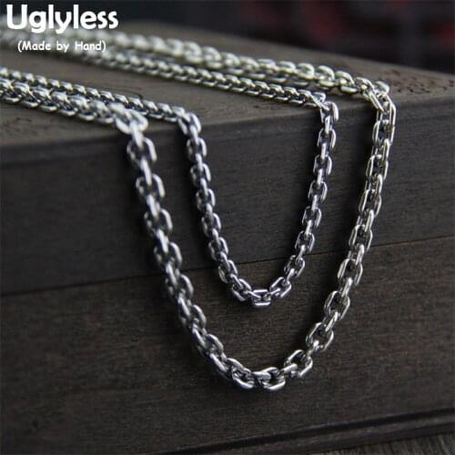Uglyless S925 Sterling Silver Cross Chains Necklaces without Pendants Unisex Accessories Fine Jewelry Simple Bijoux Various Size