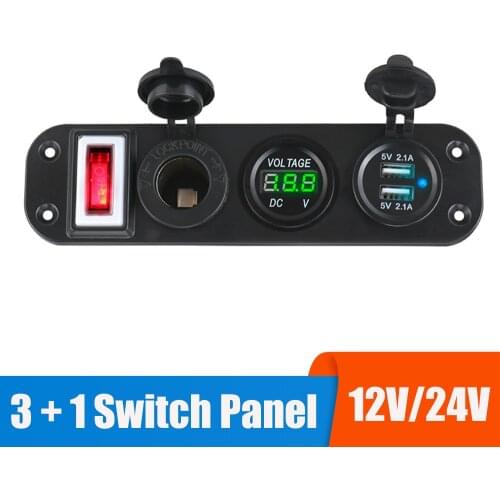 12V 24V 3 IN 1 Car Splitter USB Chargers LED Switch Panel Toggle Accessories For Caravan Trailer Truck Off Road 4x4 Marine Boats