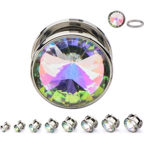Pair Crystal Zircon Ear Flesh Tunnel Plug Screw Fit Piercing Gauge Stretching Expander Jewelry Zirconia Earring Earlets Jewelry