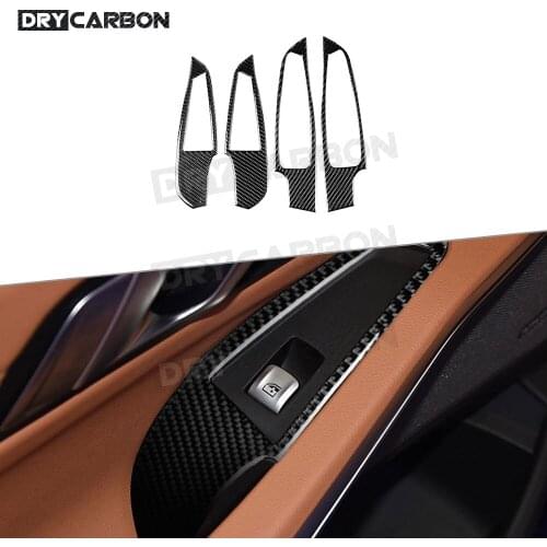 Carbon Fiber Car Door Window Lifter Switch Buttons Trim Frame Cover Decorative Stickers For BMW 3 Series G20 G28 2019 2020