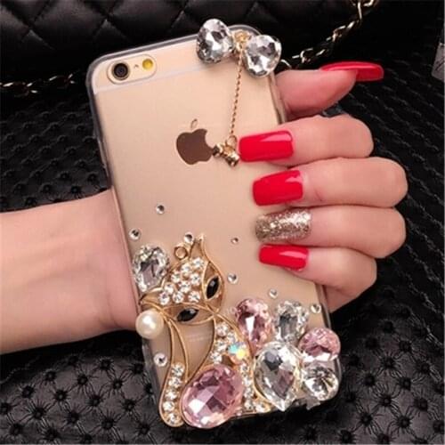 Luxuy Fox Bling Diamond Rhinestone Soft TPU Transparent Case For Samsung S4 S5 S6 S7 edge S8 S9 Plus Note 3 4 5 8