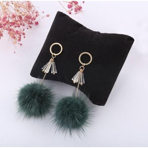 Hot Sale Cute Rabbit Fur Ball Long cat ear Drop Earrings For Women Soft Pom Pom Ear Dangle Jewelry Winter Gift Trinket Wholesal