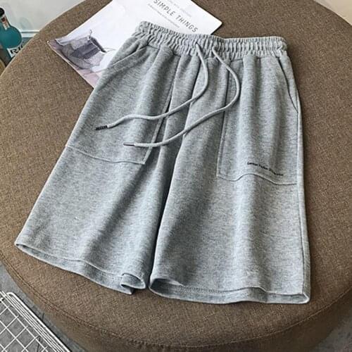 Shorts women high waist Solid Color Drawstring Summer Wide Leg Pockets Shorts for Sports Womens Clothing 2021 Black xxl