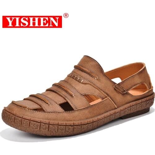 Men Sandals Summer Outdoor Beach Shoes Leather Deadlift Sandals Casual Fashion Driving Beach Dad Outdoor Soft Soled Plus Size