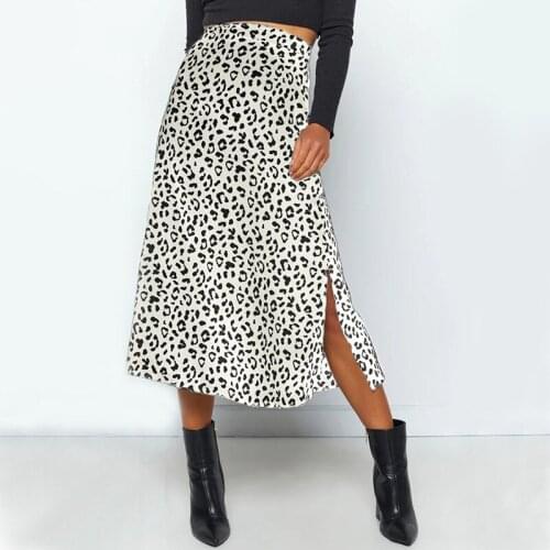 2021 New Sexy Leopard Print Chiffon Split Skirt Casual Fashion Long Skirts for Women Spring Summer Zip Elegant Female Skirt