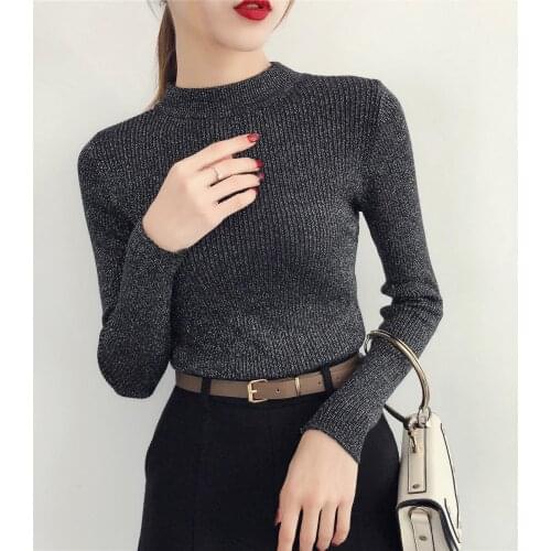 Shiny Lurex Autumn Winter Sweater Women Long Sleeve Pullover Basic Sweaters Women 2021 Korean Style Knit Pink Tops Femme
