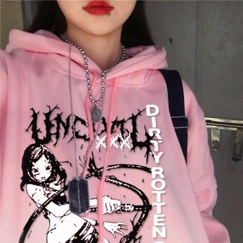 Pink Cute Cartoon Sweet Girls Japanese Streetwear Harajuku Y2K Kawaii Casual Top Pullover Sweatshirts Vintage Loose Women Hoodie