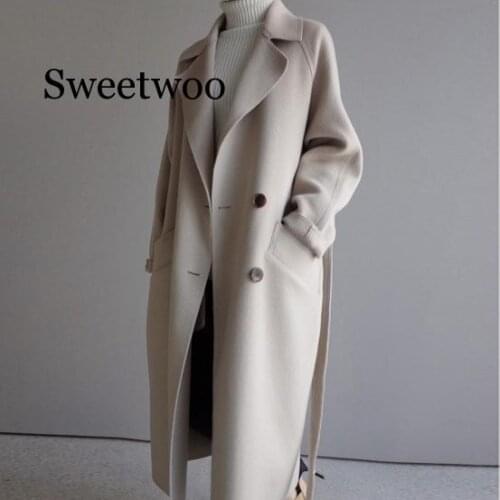 Winter Beige Elegant Wool Blend Women Korean Fashion Black Long Coats Vintage Minimalist Woolen Overcoat Camel Oversize Outwear