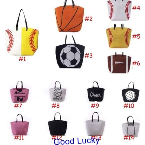 100pcs/lot Wholesale 2019 Most Popular Personalized Canvas Sports Baseball Tote Bags Summer Women Handbags