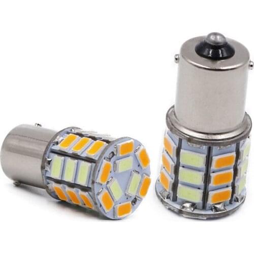 2pcs Ice Blue Amber S25 P21W 1156 BA15S 5730 33 SMD LED Dual Color Switchback Turn Signal Light Indicator Lamp Reverse Bulb