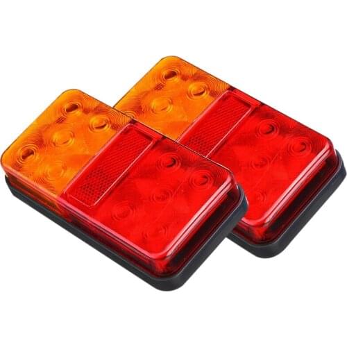 2Pcs Truck LED Tail Lights 12V 24V 12 LED Rectangular Brake Lights LED Indicator Signal Lights for Trucks Boats Caravans