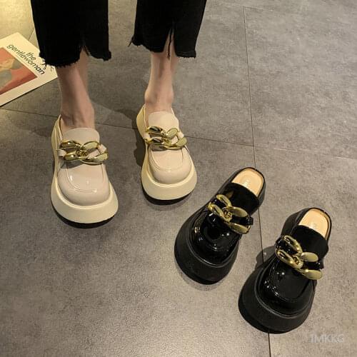 2021 Platform Mule For Women New Slippers Loafer Chunky Golden Chains Leather Loafer Cork Midsole Ladies Luxury Mules Sandal