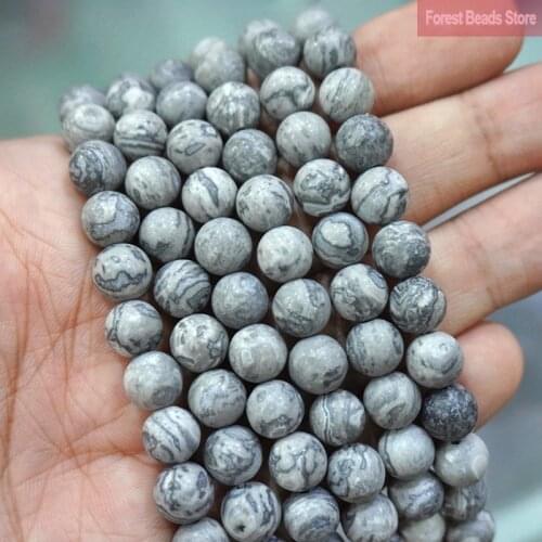 4 6 8 10 12MM Natural Stone Matte Map Jaspers Loose Round Beads Diy Charms Bracelet Accessories For Jewelry Making 15" Strand