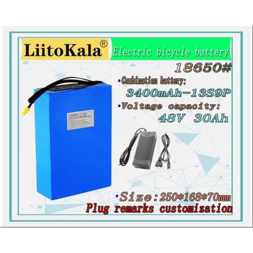 LiitoKala 48V 30ah 18650 13S9P Electric Bicycle Battery 48V 30AH 1000W Lithium Battery Built-in 20A BMS Electric Bikes Motor