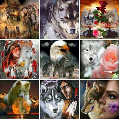 Huacan Diamond Painting 5d Diy Animal Wolf Mosaic Diamond Embroidery Woman Rhinestones Picture Handmade Gift