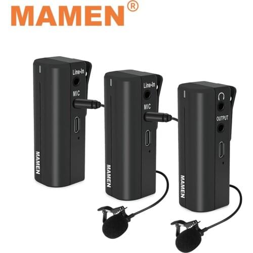 MAMEN 2.4GHz PRO Wireless Lavalier Recording Microphone Built-in Battery With Transmitter Receiver For Camera Phone Interview
