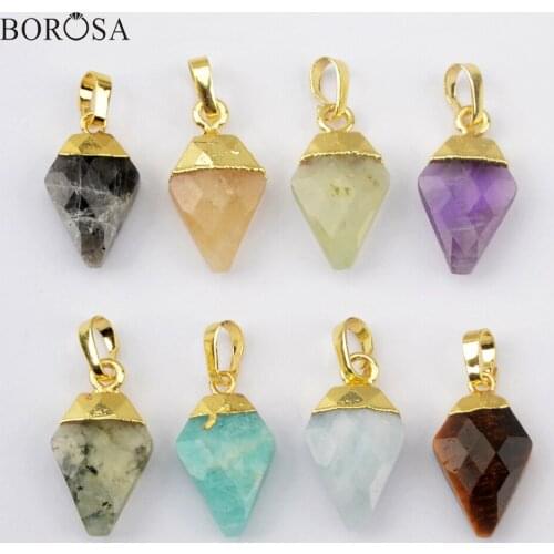 BOROSA Gold/Silver Plated Gems Stones Pendant Beads for Necklace Making Faceted Natural Stone Charms for Earrings Jewelry WX1528
