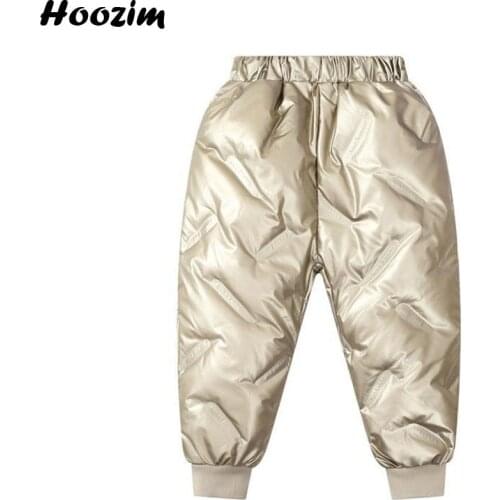 Winter Gold Warm Shine Pants For Boys 4 To 10 Years Fashion Black Elastic Waist Pencil Trousers Children Pink Down Pants Girls