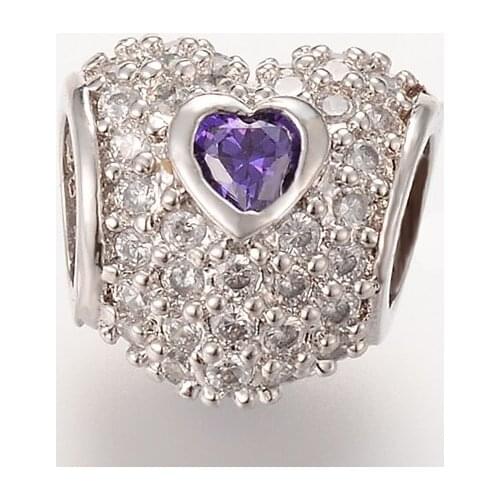 Nice Heart Beads 10*10.3MM Big Hold Micro Pave Clear AAA Color Cubic Zirconia Fit Original Charm Bracelet Diy Jewelry Accessorie