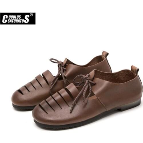 Cuculus Womens Sandals 2021 Summer Genuine Leather Handmade Ladies Shoe Leather Sandals Women Flats Retro Style Mother Shoes