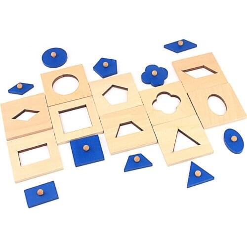 Small Size Montessori Wood Blue Insets Geometric Shape Wooden Nail Grab Board Toys for Children Early Learning Kindergartens 2-4