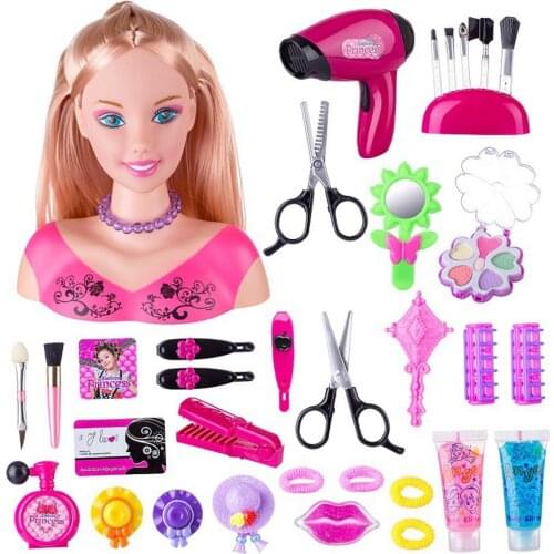 Kids Fashion Toy Children Makeup Pretend Playset Styling Head Doll Hairstyle Beauty Game with Hair Dryer Birthday Gift For Girls