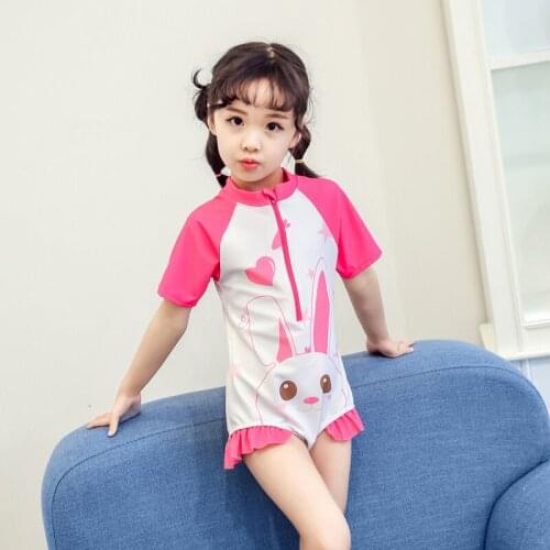 Kids Girls One Piece Swimwear cartoon rabbit print short sleeve Beachwear 2018 Cute Baby Swimsuit 0-6 old bathing suit swimsuit