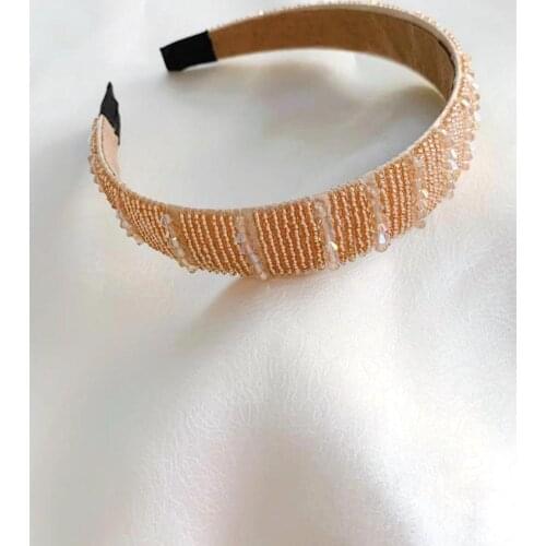 Florosy Handmade Chunky Bead White Simulated Pearl Hairbands for Women Party Fashion Big Size Black Head Hoop Band Accessories