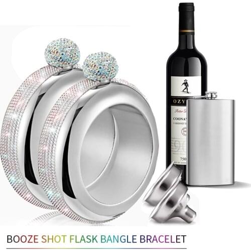 Bracelet Bangle Flask 304 Stainless Steel with Handmade Crystal Bracelet jug Women Men Party Flask Hidden Liquor Flask 3.5oz D25