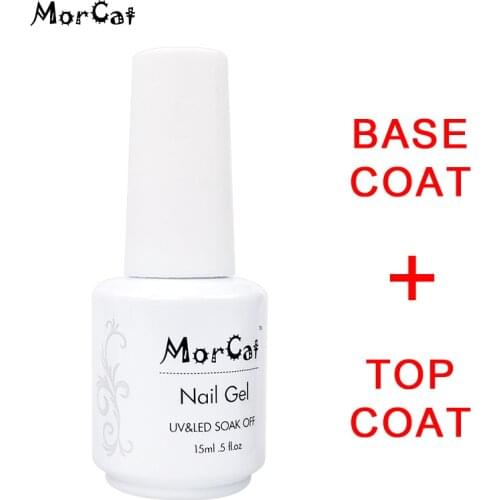 MorCat 15ml Top Base Coat Transparent Top Coat Gel Lacquer Nail Gel Polish Soak Off Primer Gel Nail Art Varnish Base Top UV Gel