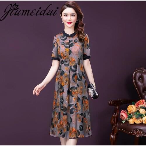JiuMeiDai 2021 Women Summer Elegant Dress Office Lady Party Print Robe Femme Vintage A-Line Designer Casual Clothing Plus Size