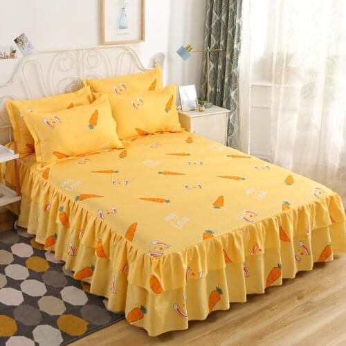 Classic Printed Double Layer Bed Skirt Polyester Non-slip Bedspread 3pcs/set Pastoral King Queen Size Bed Sheet With Pillowcase