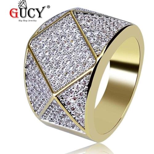 GUCY Hip Hop Shaped Rings Micro Pave AAA+Cubic Zircon Stones All Iced Out Gold Color Plated Personality Rock Jewelry Gift