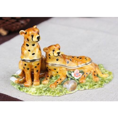 Tiger Animal Collectible Statue Figurine Pewter Crystal Cute Tiger Jewely Trinket Box