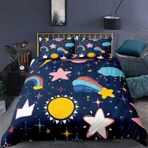 Cartoon Sun Star Kids Bedding Set Rainbow Gift 3D Print Comforter Luxury Queen King Single Duvet Cover Set Home Textile Modern