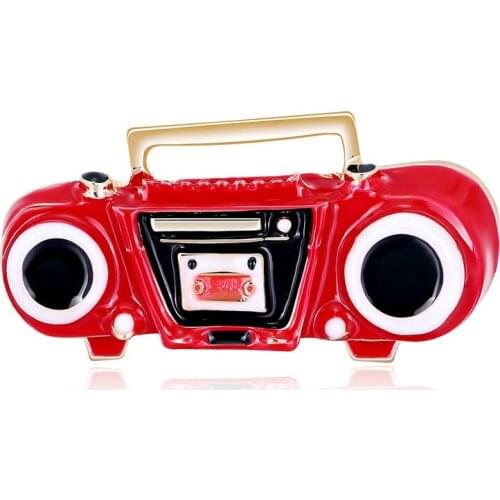 OI Enamel Red Radio Repeater Shape Brooch Pins Gold Color Vintage Home Appliances Brooches Bag Hat Accessories Kids Gifts