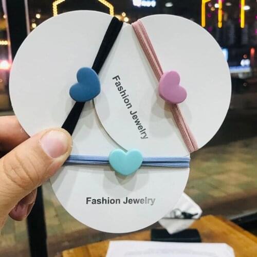 Korean Style Fashion Hot Sell Candy Color Heart Shape Hair Band Girls Students Hair Rope Headpiece High Elastic Hair Accessory