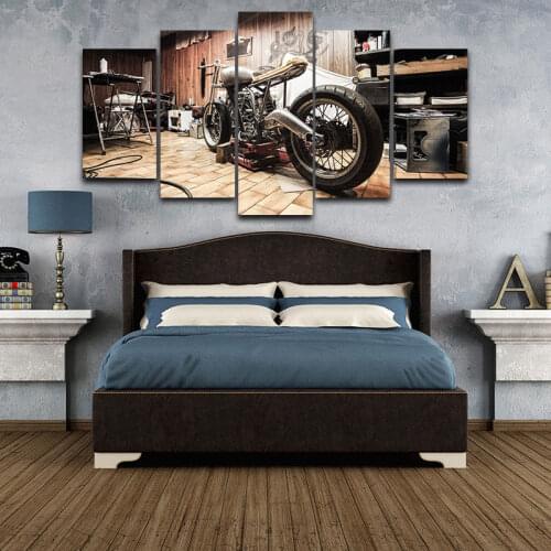 Modular Picture 5 Pieces Canvas Painting Retro Motorcycle Vintage Poster Home Decoration Mural for Living Room Bedroom Wall Art