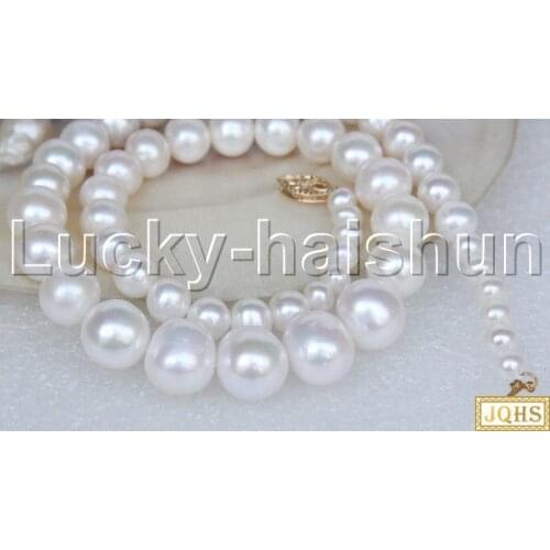 Natural smooth surface luster 17" 5-13mm Graduated round white pearls Beaded Strand necklace 14KT j11676