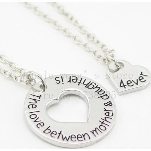 2015 New arrive Hand stamped Personalized Mom Necklace "The love between mother daughter is 4ever "necklace Mommy daughter Gift