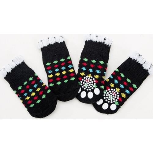 4Pcs/set Autumn Winter Pet Dog Socks Anti-Slip Knitted Small Dogs Shoes Thick Warm Paw Protector Cute Puppy Cat Indoor Wear Boot