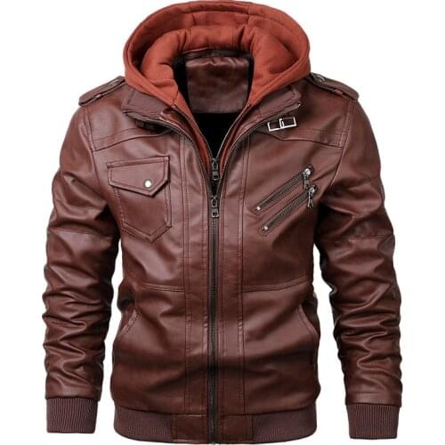 Autumn Trend Jaqueta Couro Masculina Newest Removable Hooded Leather Jacket Men Zipper Motorcycle Leather Jacket Male Outerwear