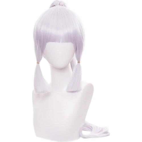 Genshin Impact Cosplay Shenli Linghua Wig Kamisato Ayaka Silver 75cm Long Straight Ponytail Bangs Temples